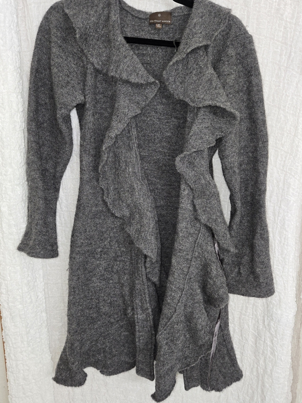 Fenn Wright Manson Ruffled Open Front WoolCardigan - Heather Purple- Sz Medium